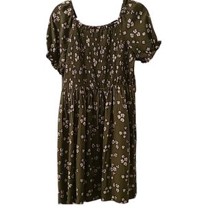 THEREABOUTS GIRLS PLUS SIZE GREEN & WHITE FLORAL SMOCKING DRESS SIZE 2XL 20.5P